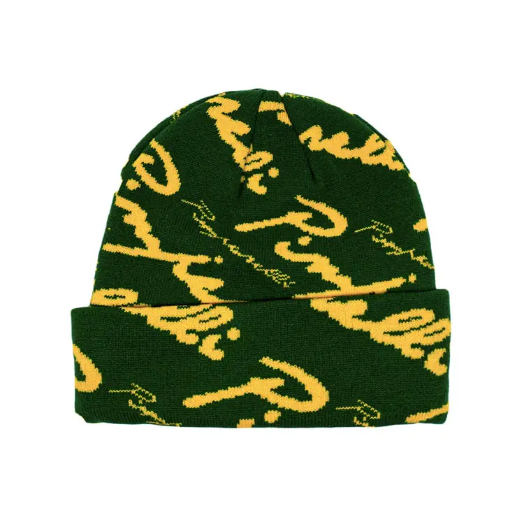 Luxo De Alta Qualidade Por Atacado Designer Logotipo Personalizado All Over Jacquard Inverno Senhoras Esporte De Malha Cuff algemado Beanie Hat