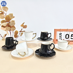 European Style <strong>Cup</strong> and Saucer Set with Vintage <strong>Golden</strong> Design White Black Ceramic Small Cappccnio Cafe Coffe <strong>Cup</strong> and Saucer Set