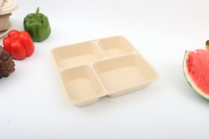 Pulp Trays Lunch Trays Take <strong>Away</strong> Biodegradable Packaging Bamboo Packaging <strong>4</strong> Compartment Snack Box <strong>Boxes</strong> for Cake Brown Rectangle - Product Image 2