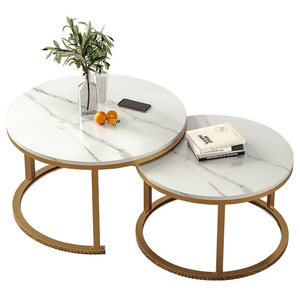 2 Pcs MDF Top With Metal Leg Round <strong>Nesting</strong> <strong>Table</strong> Coffee and <strong>End</strong> <strong>Table</strong> Simple and Generous Vintage Side <strong>Tables</strong> for Living Room - Product Image 4