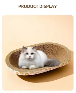Rascador para gatos de forma ovalada con hierba gatera bien vendido por el fabricante cartón corrugado para uso en gatos y perros - Product Image 1
