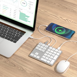 Teclado numérico pequeño de oficina, teclado gris, teclado financiero ABS, 34 teclas, teclado numérico con cable USB portátil con concentradores