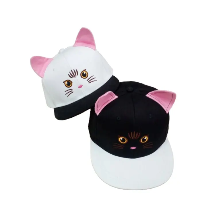 Gorra de béisbol con orejas de gato para niños, gorro de béisbol con cierre trasero plano liso, diseño personalizado, muestra gratis de fábrica
