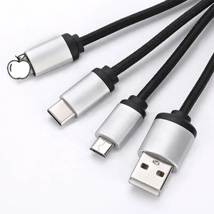 环保竹定制发光二极管标志，带钥匙扣微型USB 3合1充电电缆 - Product Image 4