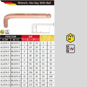 Wedo เยอรมัน DIN มาตรฐานและ BAM รับรอง ATEX กุญแจ Hex ไม่เกิดประกายไฟพร้อมประแจบอล - Product Image 3