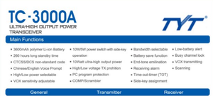 Ham đài phát thanh tyt tc3000a 10W Tri-Band UHF VHF cầm tay <span class=keywords><strong>woki</strong></span> <span class=keywords><strong>toki</strong></span> de comunicacion 3600mAh Comp Scrambler tiện dụng Talky - Product Image 6