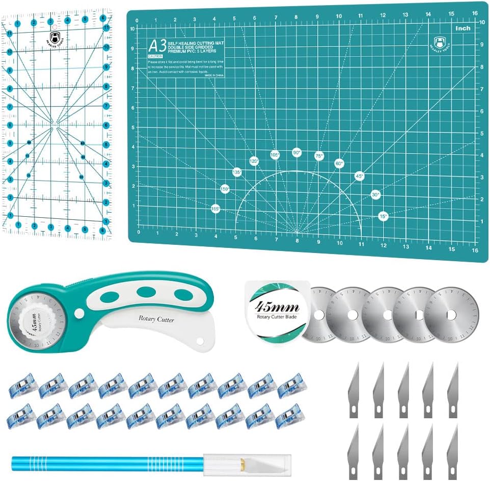 Ensemble de tapis de découpe Turquoise-A3 et cutter rotatif