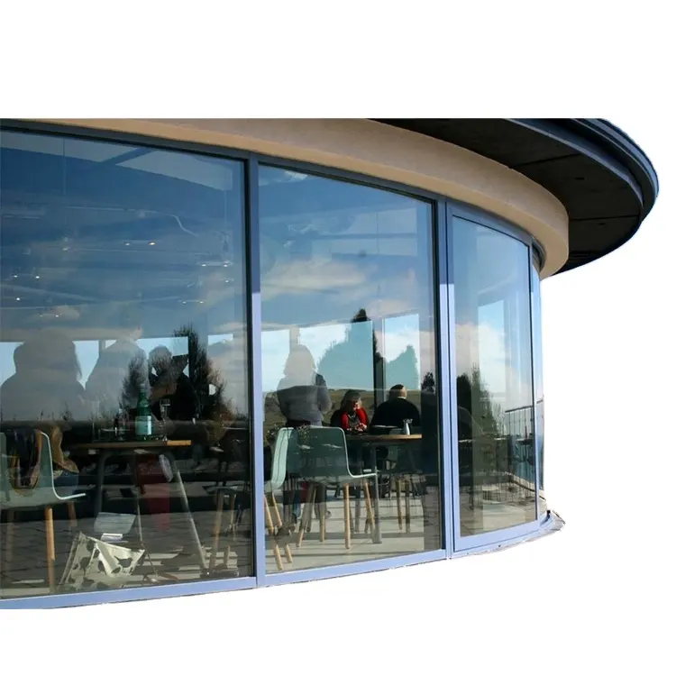 convex technology type three dimensional curved arc art hot bending aluminum tempered low E glass picture window wall