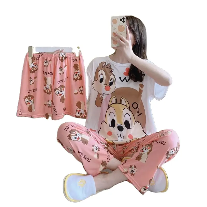Yumuşak rahat 3 adet Pijamas Mujer pijama seti Gilts moda sıcak kadın hayvan ev tekstili pijama ev açık giymek için