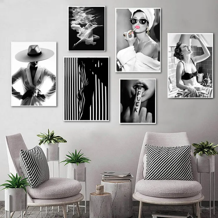 Arte de pared de moda para mujer, impresión subacuática en blanco y negro, póster Sexy, lienzo, cuadro de pared de belleza, pintura, decoración moderna para el hogar