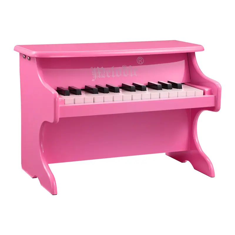 Piano mecánico de madera con 25 teclas para niños, juguete de música para niños, color rosa