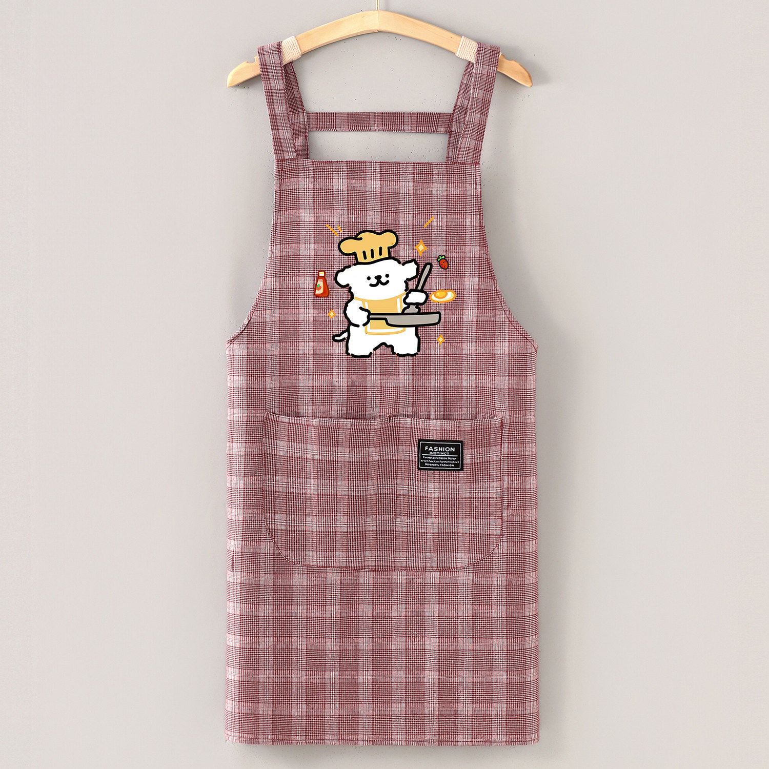 Cute Chef Dog Cotton Cloth Small Plaid Spaghetti Straps Red