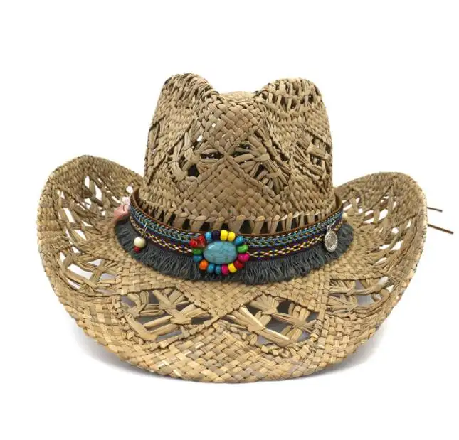 Skyline-sombreros de paja de papel para hombre, visera enrollable de seguridad, sombreros de vaquero mexicano, decoración de cuentas, venta al por mayor