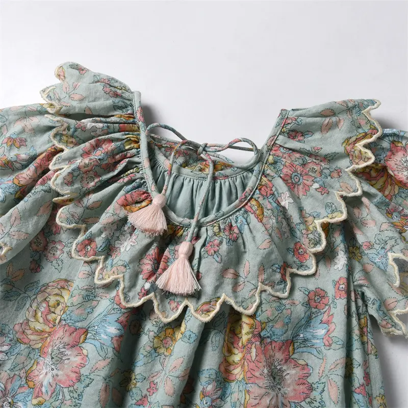 2024 en stock ropa para niños niñas vestido de algodón Floral con adornos bordados verano bebé español Boutique vestidos