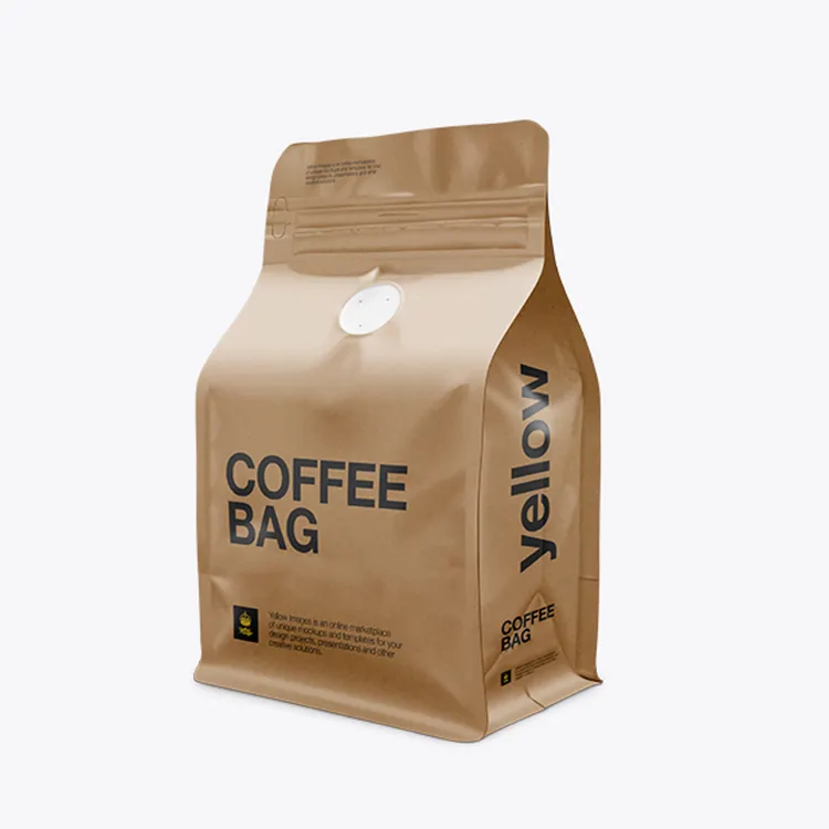 Embalagens para café, fundo plano em papel de embalar café compostável com válvula e zíper bolsas para embalagem de café