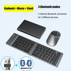 2025 2,4G Mini BT inalámbrico Bluetooth recargable plegable teclado y ratón peine para Windows Android IOS con soporte para teléfono - Product Image 5