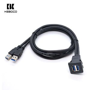2024新设计产品双USB 3.0母公延长线平齐面板卡扣式安装，用于汽车船摩托车打印机/扫描仪