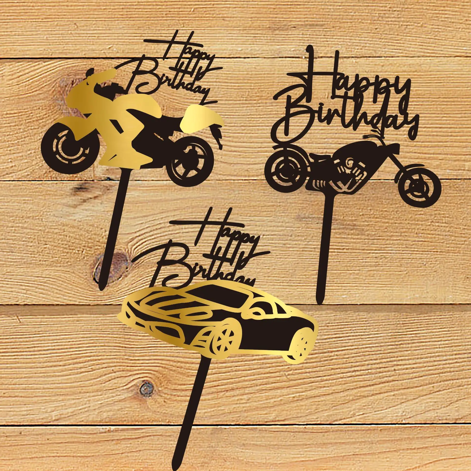 Venta al por mayor de tarta de cumpleaños para niño, decoración para coche y motocicleta, suministros de decoración para tartas