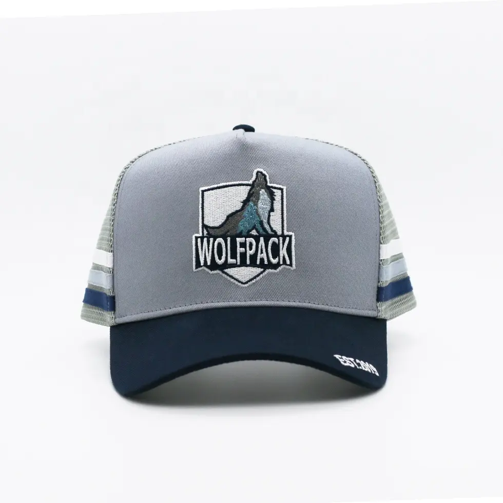 트럭 운전사 모자 맞춤 브랜드 로고 모자 최고 품질 5 패널 OEM 3D 자수 높은 프로필 트럭 운전사 메쉬 모자