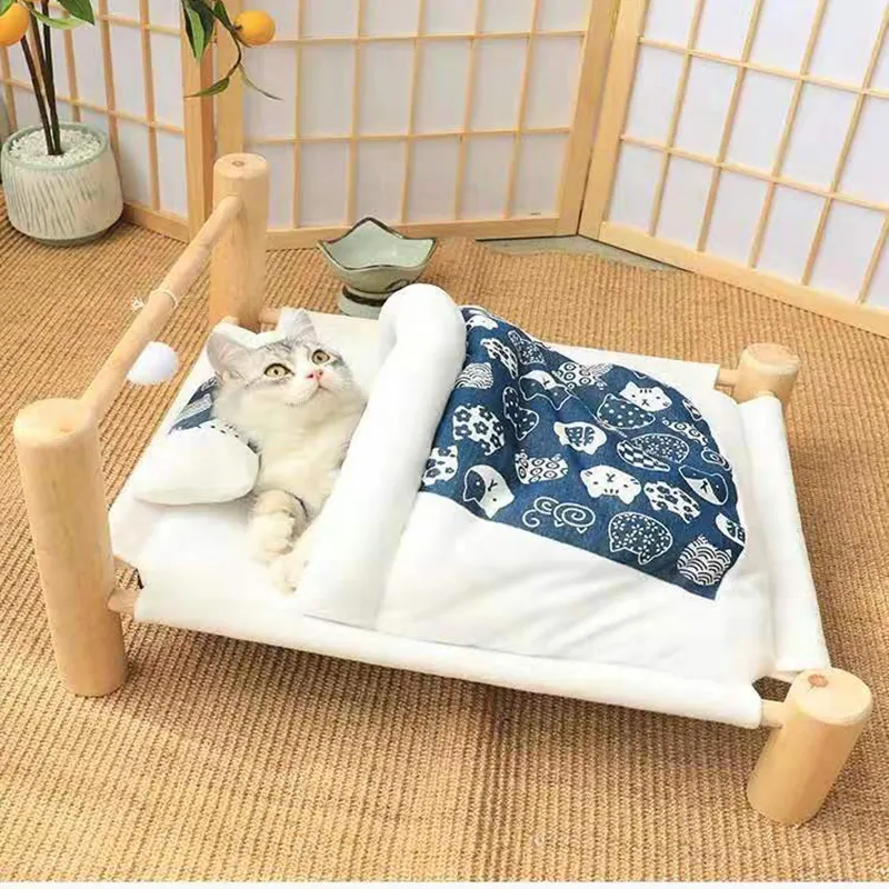 プロの工場猫の巣ベッド2021ペット製品夏の猫の巣マットロッキングチェア猫のペットベッド用品木製の巣籐