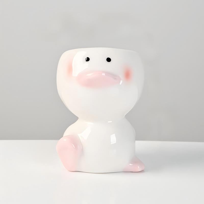 Adorable pot de fleurs canard rose
