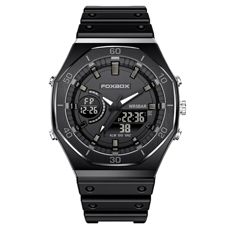 Foxbox relógios de pulso fb0030, relógios esportivos octogonal para homens, relógios de pulso digitais e impermeáveis