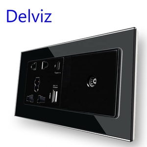 Delviz toma de corriente multifunción, panel de alimentación universal 13A, Puerto USB de carga rápida inteligente tipo C de 18W 3A, toma de TV por cable de pared - Product Image 3