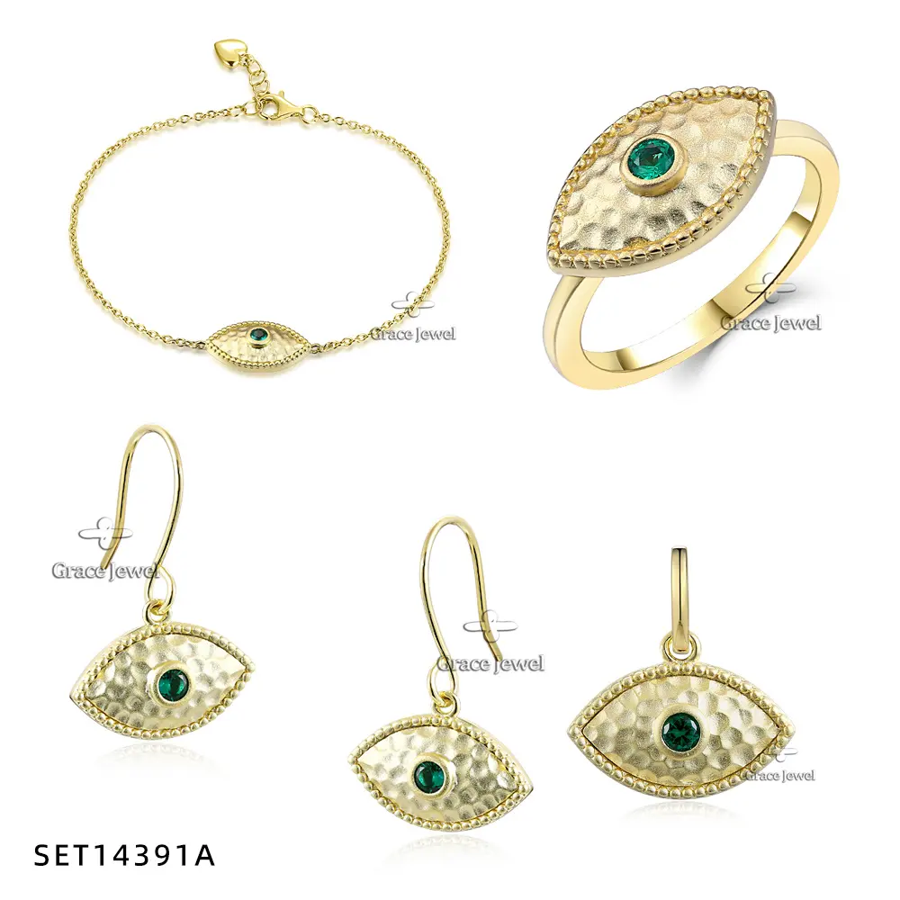 Grace Jewelry-Conjuntos de joyería chapados en oro, anillo, collar, pendientes, pulsera, estilo Ojo de Diablo