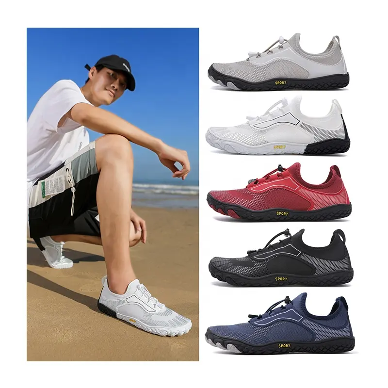 Zapatos de agua de playa para hombres Sandalias de deporte al aire libre Zapatos de goma antideslizantes de secado rápido Desagüe de playa para caminar en el agua