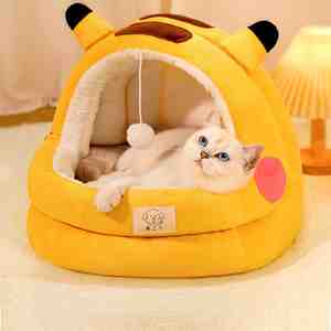 Cama de lujo para gatos, nido cálido y esponjoso semicerrado, juguete clásico en forma de rectángulo para interiores, cueva para mascotas, diseño novedoso, cartón embalado - Product Image 4