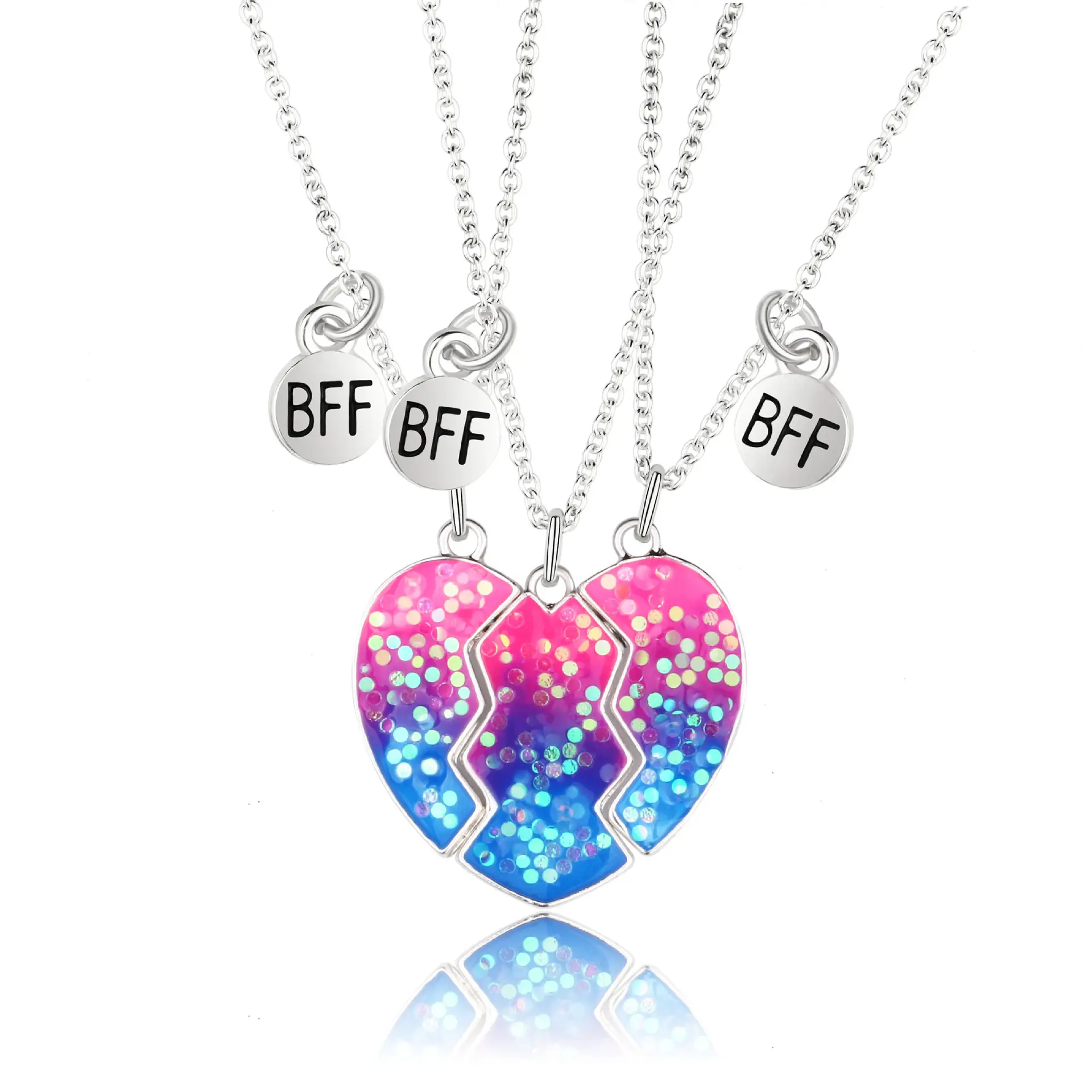 Collare De Corazon Splicing paillettes blu e rosa migliore amicizia Bff collana magnetica collana cuore spezzato per 3 Set
