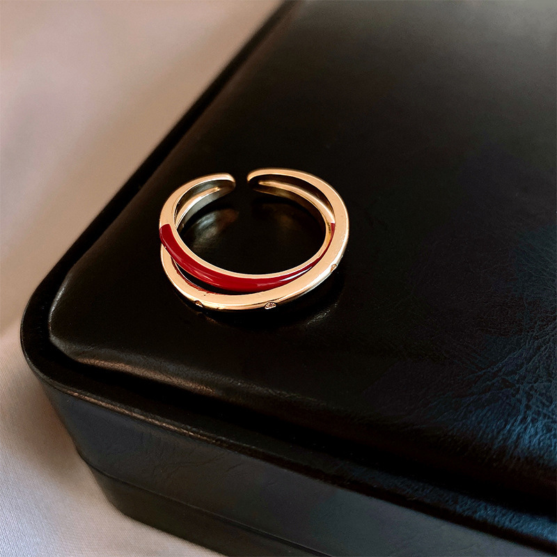 10# Bague ouverte - Or - Rouge - Croix double épaisseur
