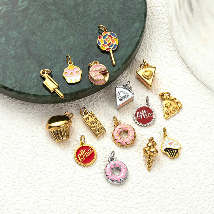 Festive Moments | 18K PVD Gold Plated Stainless Steel Pendants | Food & Ornaments Charms | Waterproof, Hypoallergenic & Durable
