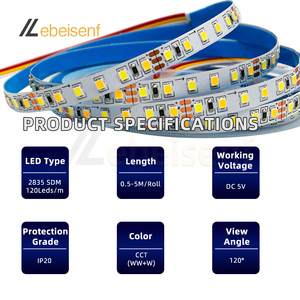 1Set 5V USB Dual Color <strong>LED</strong> Strip Light 120LEDs/M 0.5m 1m 2m 4m 5m 3000K-6500K SMD 2835 with 4-Button 3-Wire 2-Channel CCT Dimmer - Product Image 3