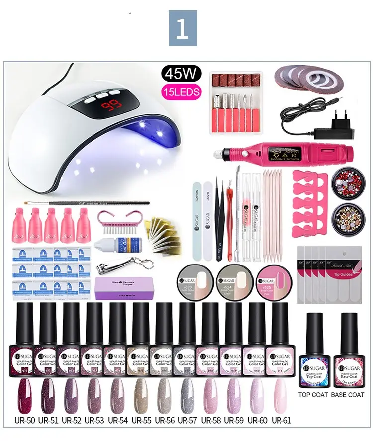 Conjunto de luz de led uv para unhas, kit com secador de unha de gel para manicure, elétrico, nail art