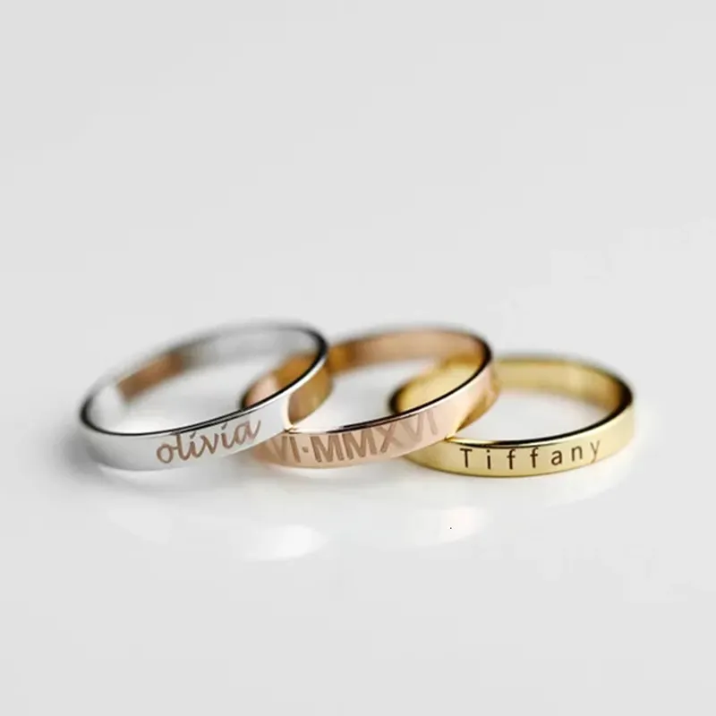 Индивидуально выгравироанные надписи на имя номер Дата кольцо персонализированные ювелирные изделия, украшения для женщин, 18K, позолота, нержавеющая сталь, кольцо на палец