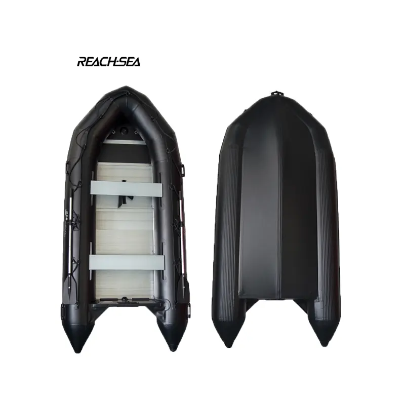 Reachsea nueva llegada personalizado barato peso ligero 6 personas inflable goma pesca negro tamaño grande bote inflable para la venta