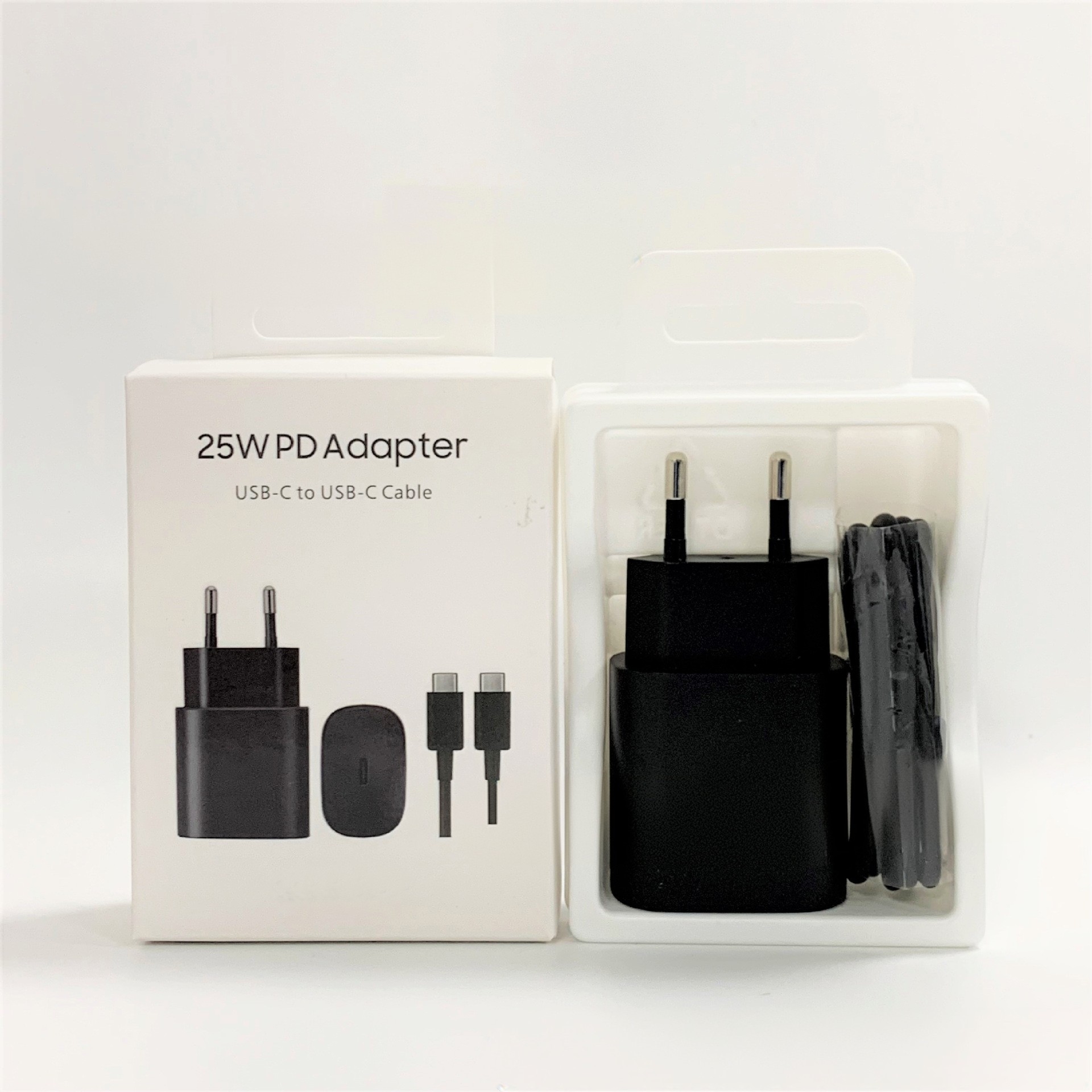EU Plug Noir 25W chargeur + Câble + Boîtier