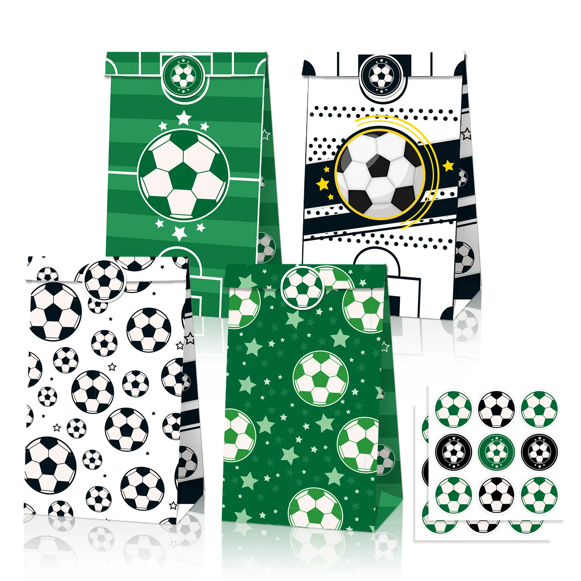 12 pezzi sacchetto di carta da calcio gioco di calcio borse a tema Baby Shower forniture per feste biscotti per feste di compleanno sacchetti regalo Kraft con adesivi