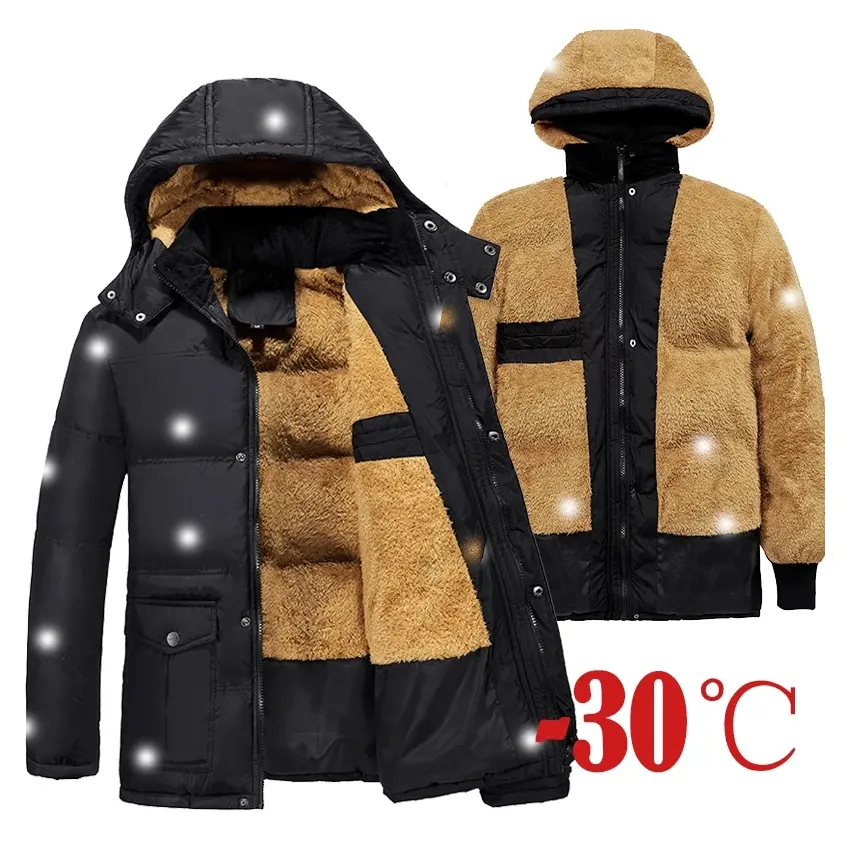 Parka gruesa de invierno para hombre, abrigo de piel de talla grande, cálida, con bolsillos grandes, para nieve, prendas de vestir, 6XL