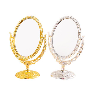 圆形椭圆形双面旋转桌面镜复古仿金仿银桌面镜蕾丝化妆镜 - Product Image 1