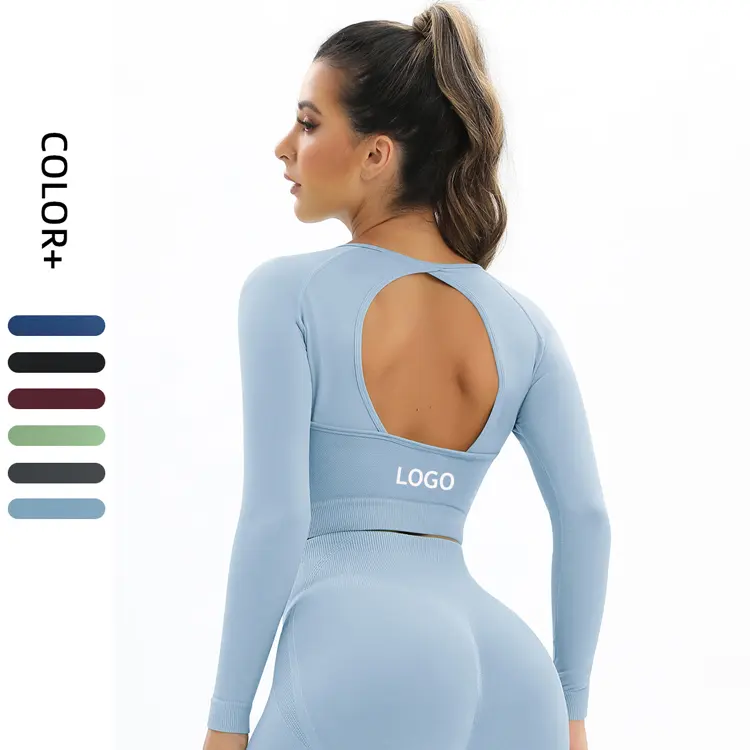 2022 New Ladies Long Sleeve Round Neck Sports T-shirt Running Fitness Top Slim Breathable Yoga Long Sleeve