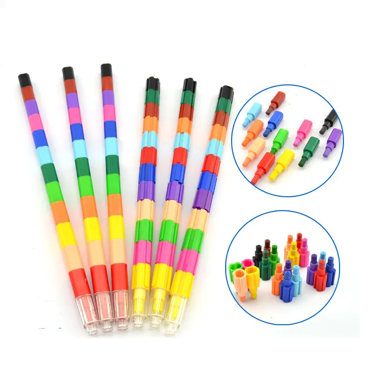 Migliore quantità sicurezza 12 in 1 12 colori per bambini proiettile staccabile in plastica pastelli setosi impilabili per la pittura dei bambini