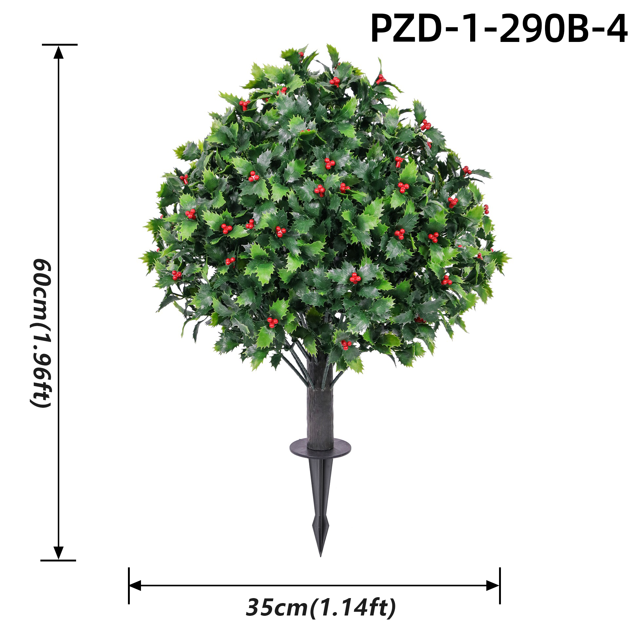 Green Artificial Holly Round Topiary With Berries Ground Stake