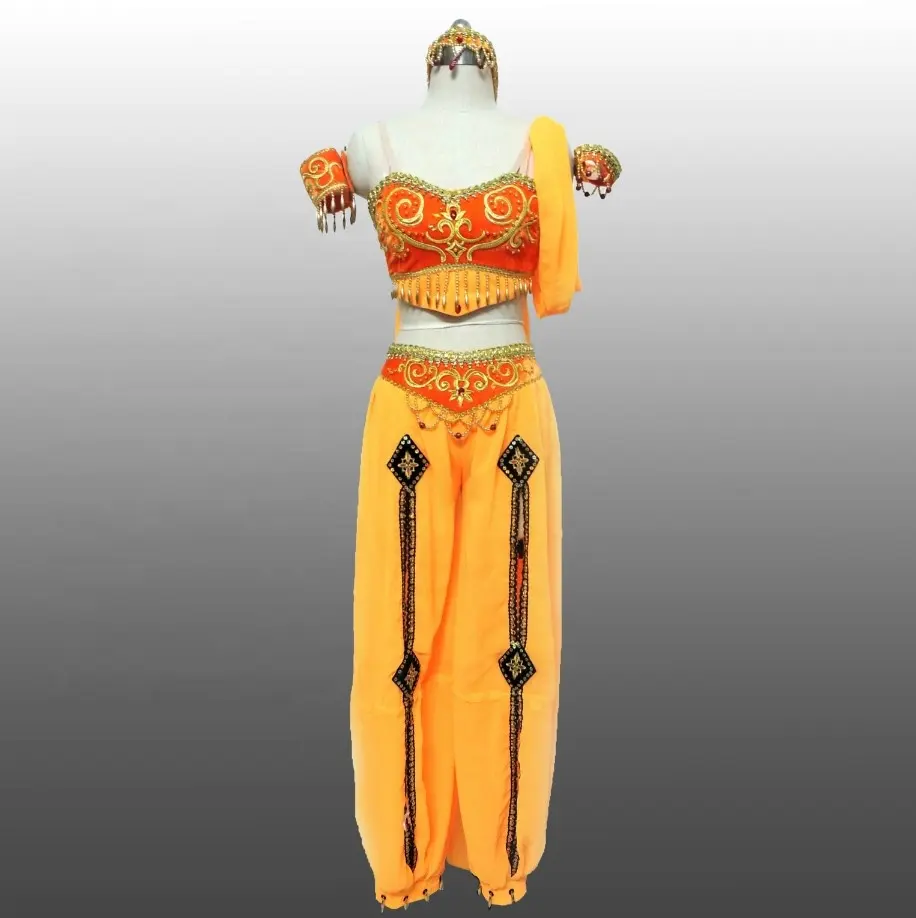 Baile de naranja de terciopelo vientre estilo árabe traje danzante maya árabe danza del vientre tribal trajes