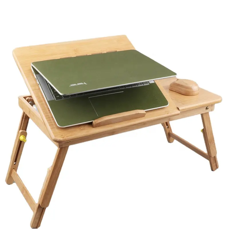 שולחן קריאה מיטה לעמוד מגש מחשב נייד מגירה מתכוונן במבוק רב תכליתיים