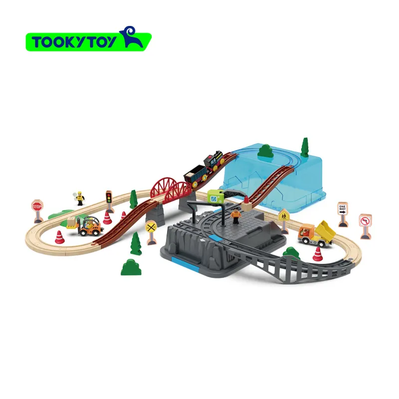 Juego de bloques de construcción de tren de rompecabezas para niños, juguete de piezas de bloques de construcción para Educación Temprana, tren de transporte de ciudad