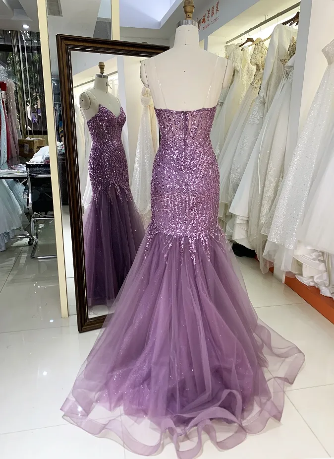 Venta al por mayor nuevo cuello en V sirena rebordear deshuesado vestidos de fiesta vestido de noche 2025 para mujer