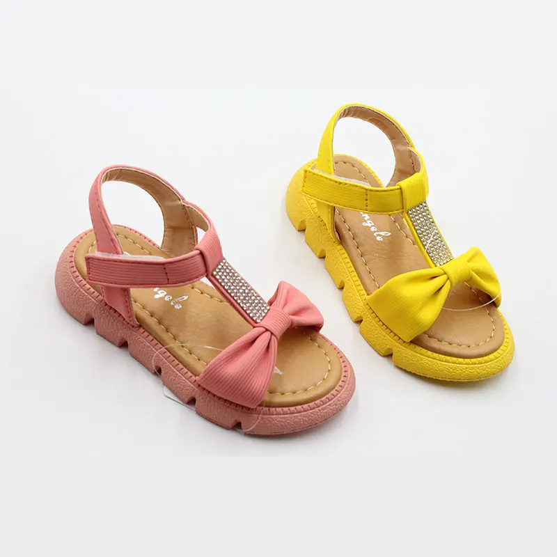 Sandalias planas de verano para niñas, zapatos para niños, conjunto bonito con diamantes, zapatos informales para niños, sandalias para niñas de color caramelo