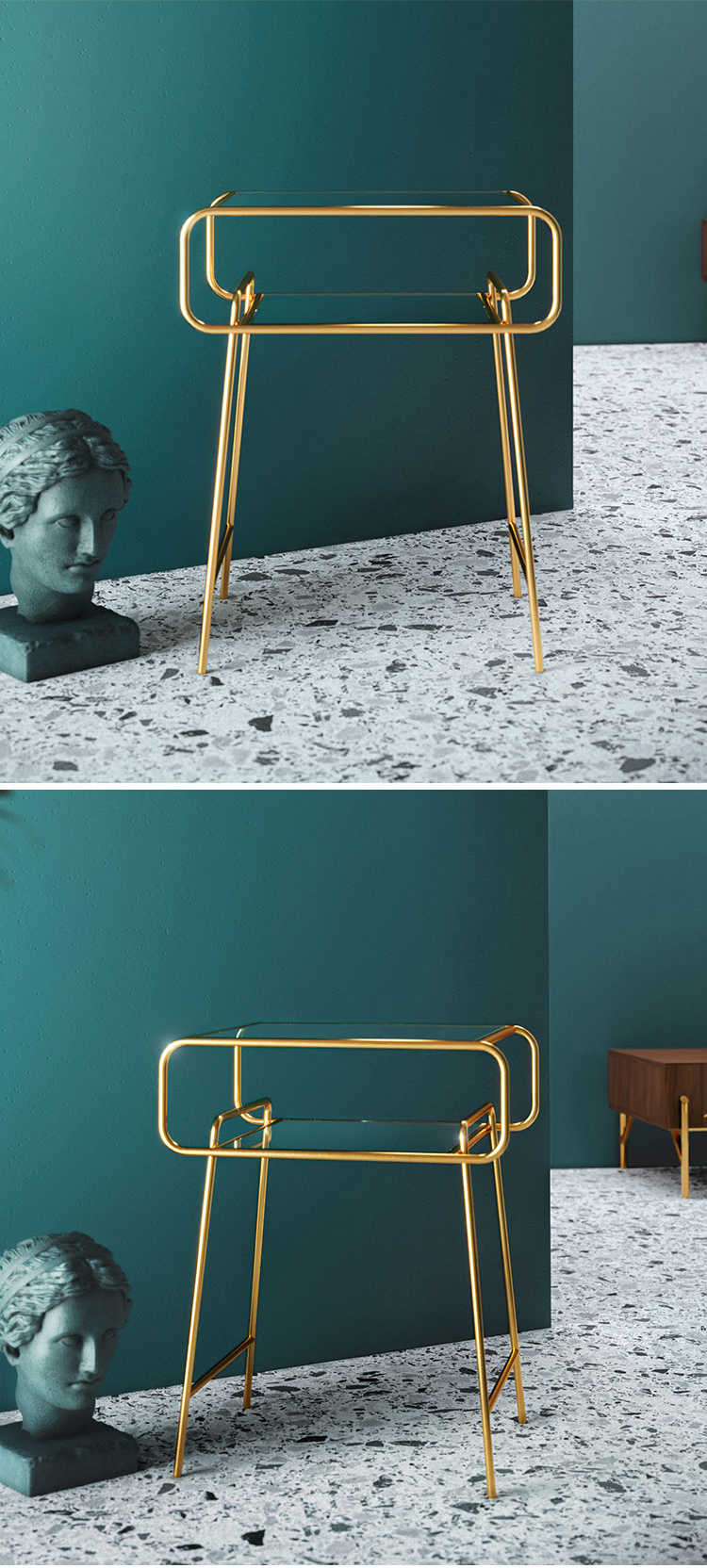 Linsy Modern Luxury Nordic Bed Side Table Glass Gold Comodini French Bedside Lamp Table Organiser Night Stand Bedroom EO1B
